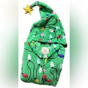 Pj Couture Women’s Green Hooded Pajama Onsie with Festive Lights Sz Large